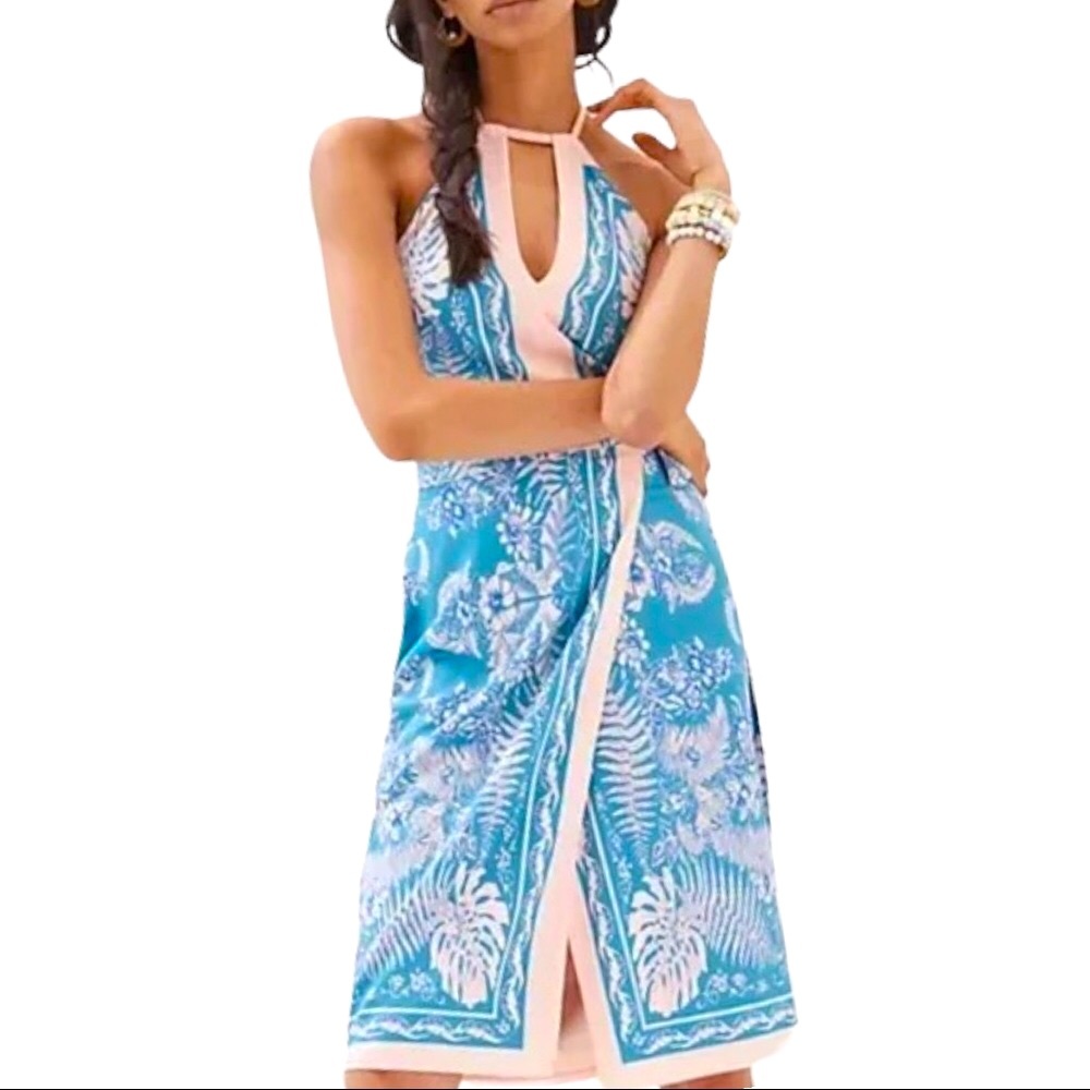 Eva Franco x Anthropologie Botanical 2/XS Blue Floral Halter Top Wrap-Skirt Set